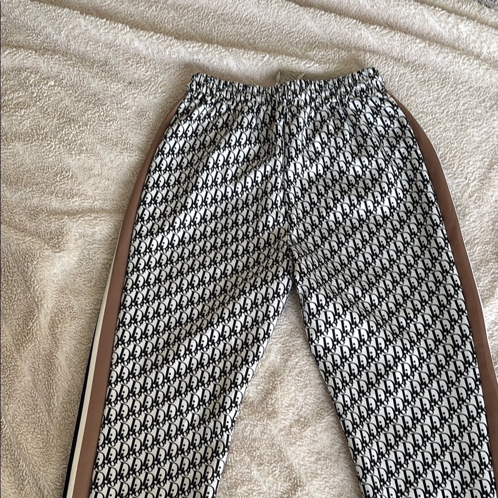 Monogram Print Track Pants with Brown Trim
